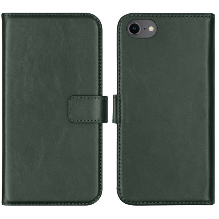 Selencia Echt Lederen Bookcase Apple iPhone SE (2022 / 2020) / 8 / 7 / 6(s) - Groen