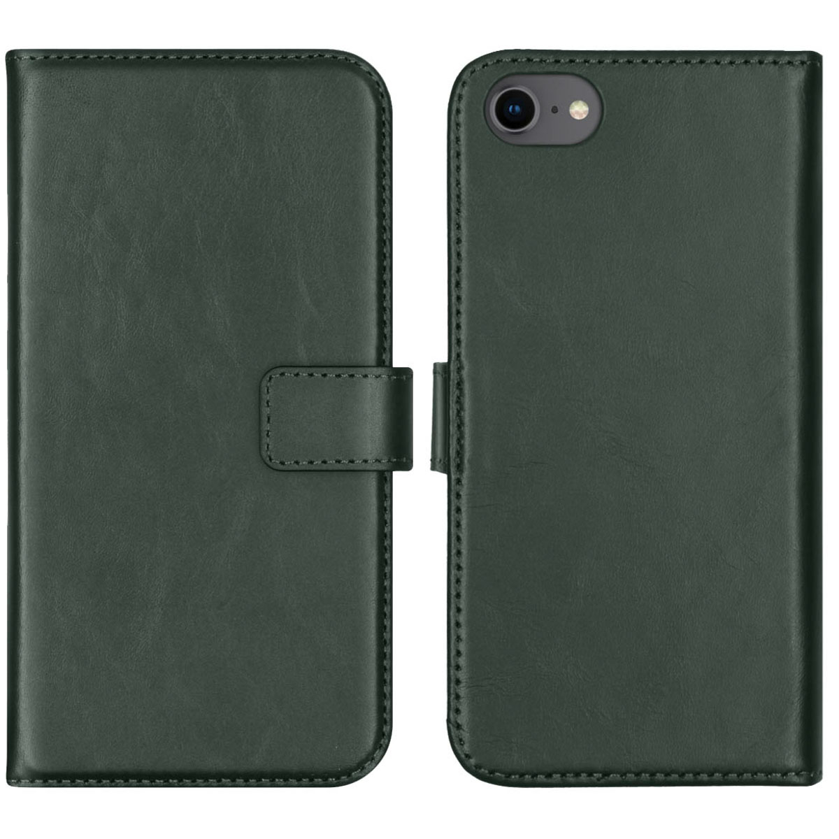 Selencia Echt Lederen Bookcase Apple iPhone SE (2022 / 2020) / 8 / 7 / 6(s) – Groen