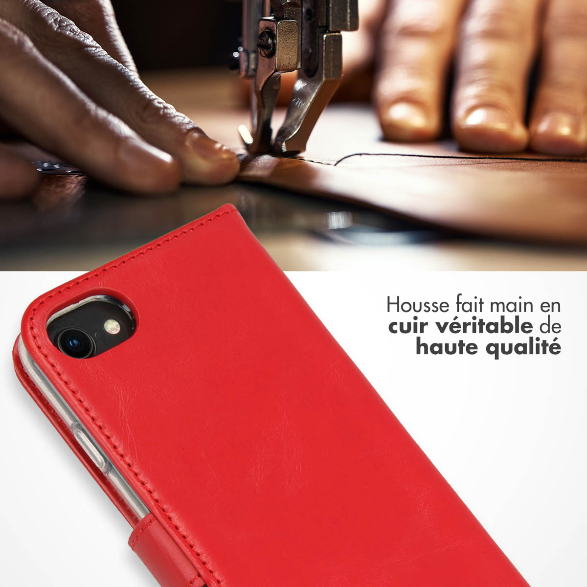 Selencia Echt Leren Bookcase Apple iPhone SE (2022 / 2020) / 8 / 7 / 6(s) - Rood - Afbeelding 2