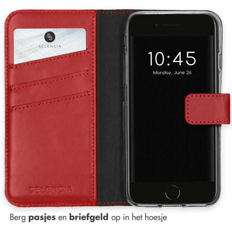Selencia Echt Lederen Bookcase Apple iPhone SE (2022 / 2020) / 8 / 7 / 6(s) - Rood - Afbeelding 3