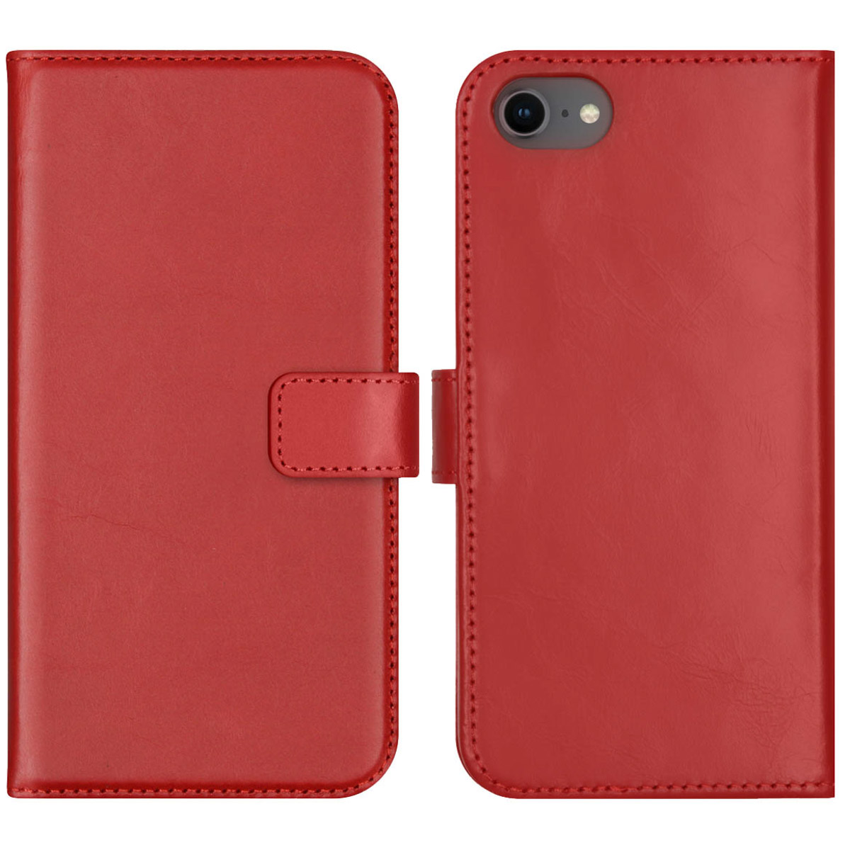 Selencia Echt Lederen Bookcase Apple iPhone SE (2022 / 2020) / 8 / 7 / 6(s) – Rood