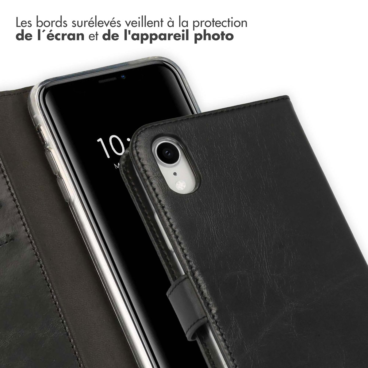 Selencia Echt Leren Bookcase Apple iPhone Xr - Zwart - Afbeelding 5