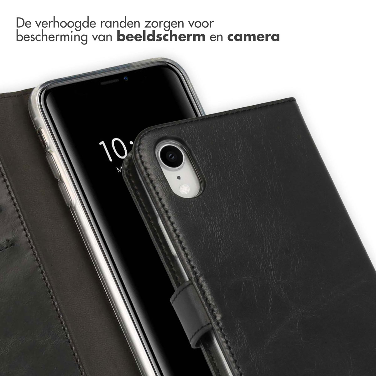 Selencia Echt Leren Bookcase Apple iPhone Xr - Zwart - Afbeelding 2