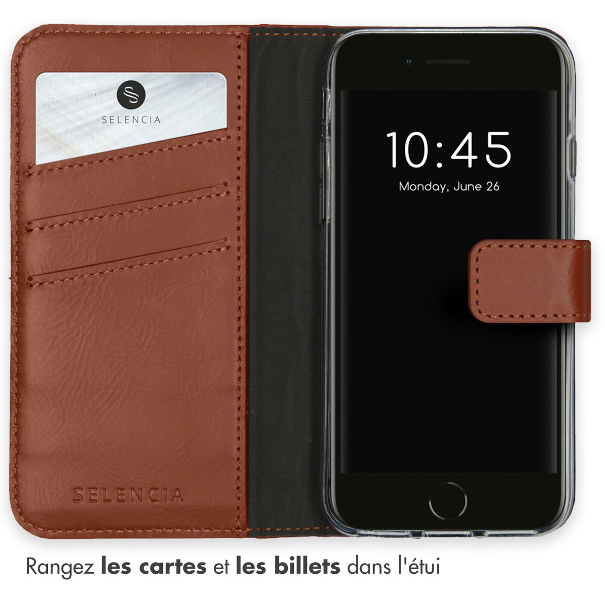 Selencia Echt Leren Bookcase Apple iPhone SE (2022 / 2020) / 8 / 7 / 6(s) - Lichtbruin - Afbeelding 6