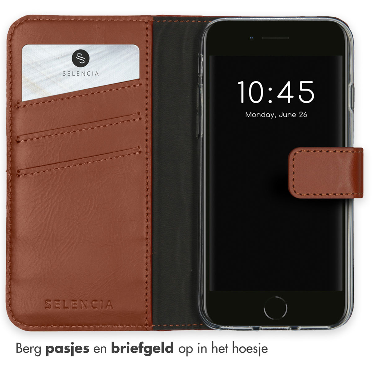 Selencia Echt Leren Bookcase Apple iPhone SE (2022 / 2020) / 8 / 7 / 6(s) - Lichtbruin - Afbeelding 7
