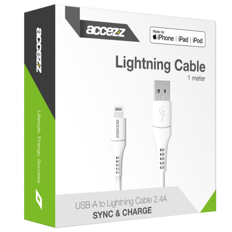 Accezz Lightning naar USB kabel - MFi certificering - 1 meter - Wit - Afbeelding 2