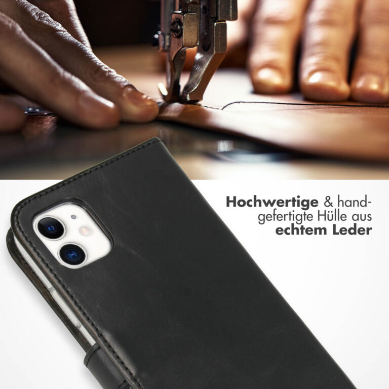 Selencia Echt Lederen Bookcase Apple iPhone 11 - Zwart - Afbeelding 10