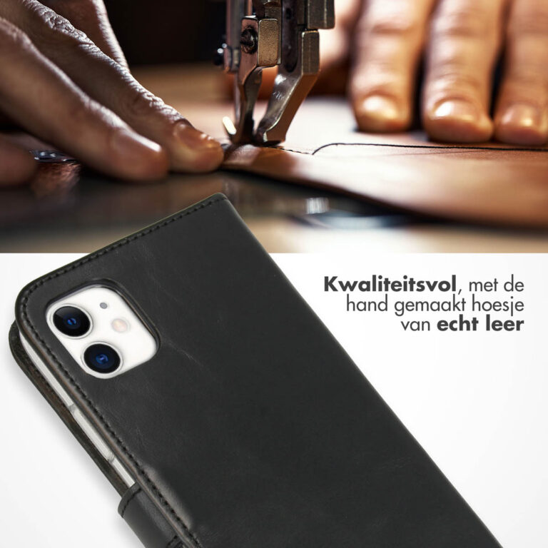 Selencia Echt Lederen Bookcase Apple iPhone 11 - Zwart - Afbeelding 4