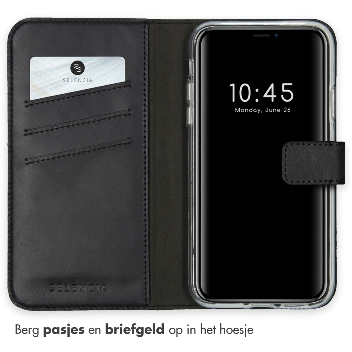 Selencia Echt Leren Bookcase Apple iPhone 11 - Zwart - Afbeelding 3