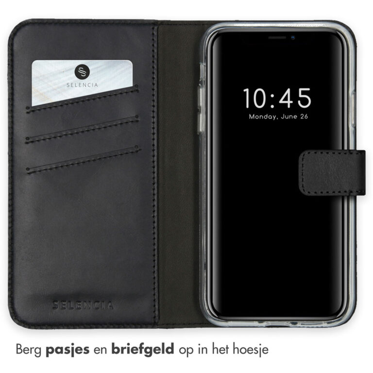 Selencia Echt Lederen Bookcase Apple iPhone 11 - Zwart - Afbeelding 3