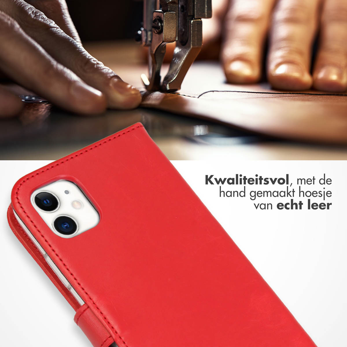 Selencia Echt Leren Bookcase Apple iPhone 11 - Rood - Afbeelding 4