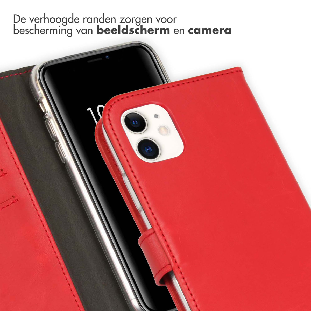 Selencia Echt Leren Bookcase Apple iPhone 11 - Rood - Afbeelding 2
