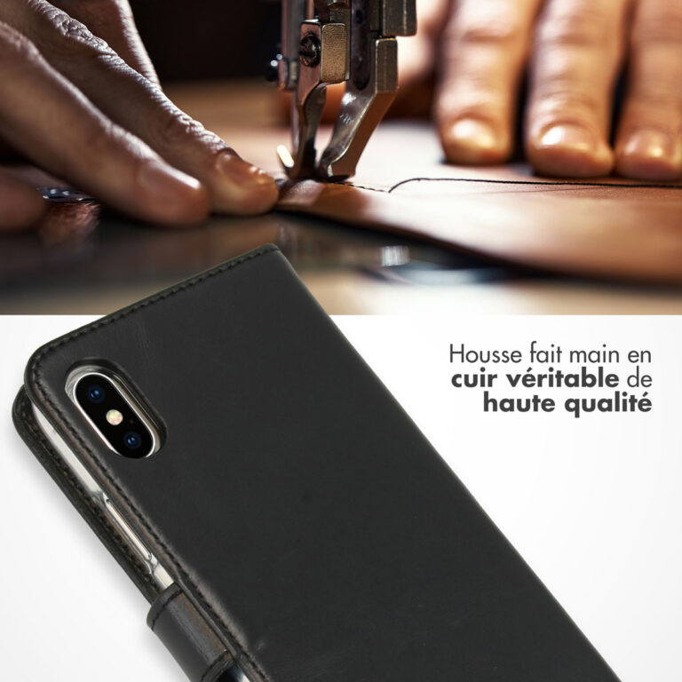 Selencia Echt Lederen Bookcase Apple iPhone Xs - Zwart - Afbeelding 7