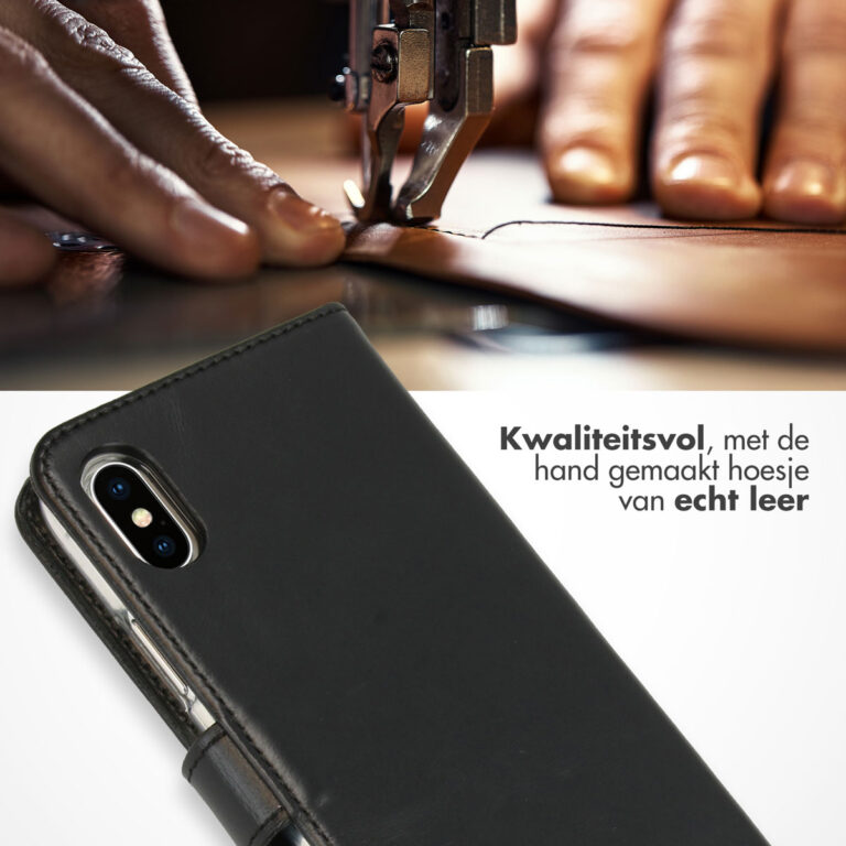 Selencia Echt Lederen Bookcase Apple iPhone Xs - Zwart - Afbeelding 4