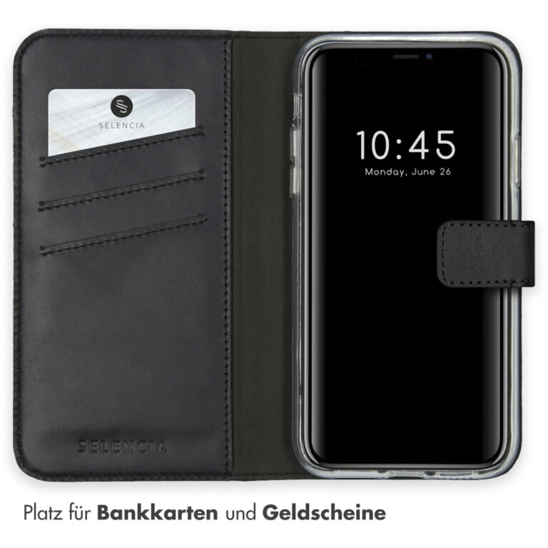 Selencia Echt Lederen Bookcase Apple iPhone Xs - Zwart - Afbeelding 9