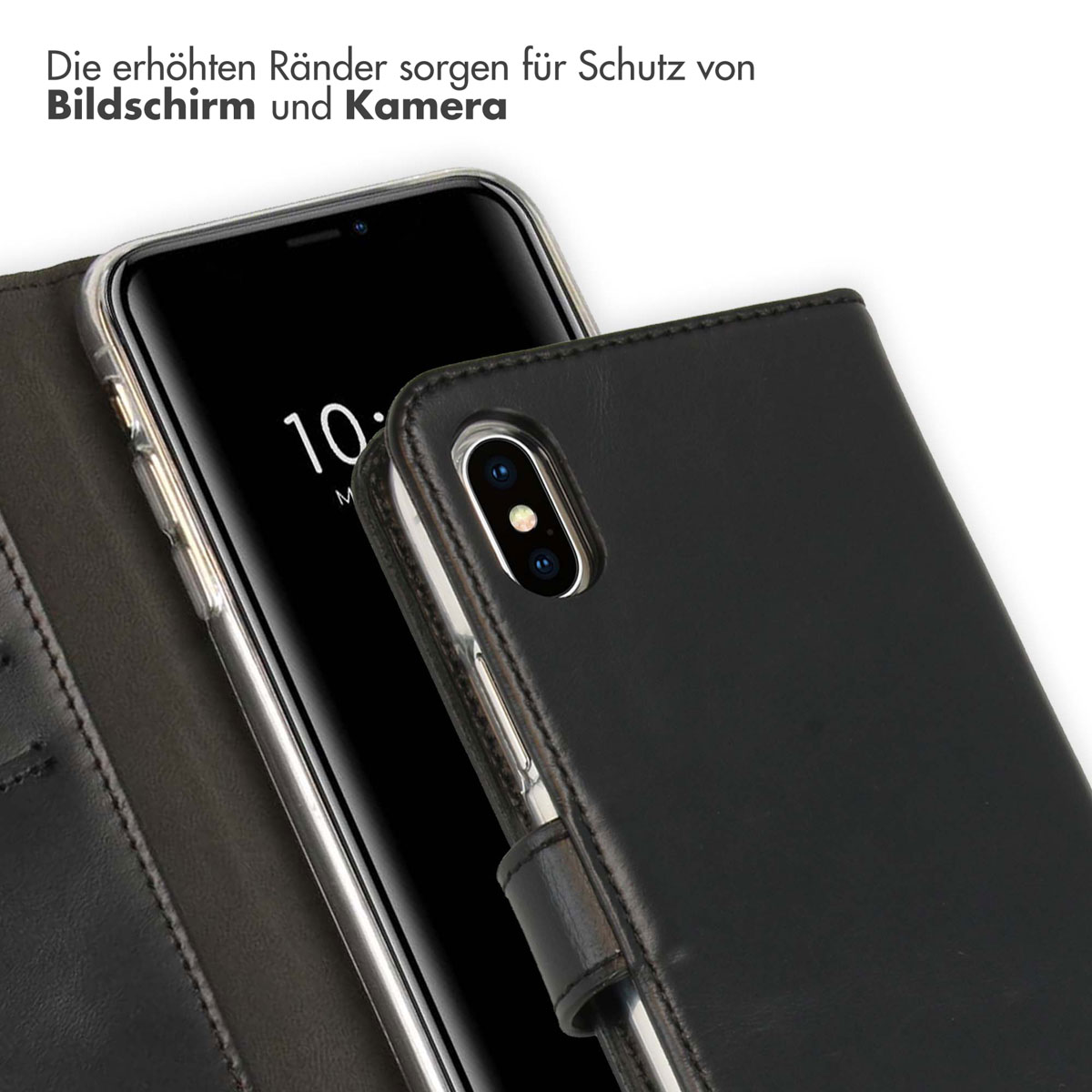 Selencia Echt Leren Bookcase Apple iPhone X / Xs - Zwart - Afbeelding 9