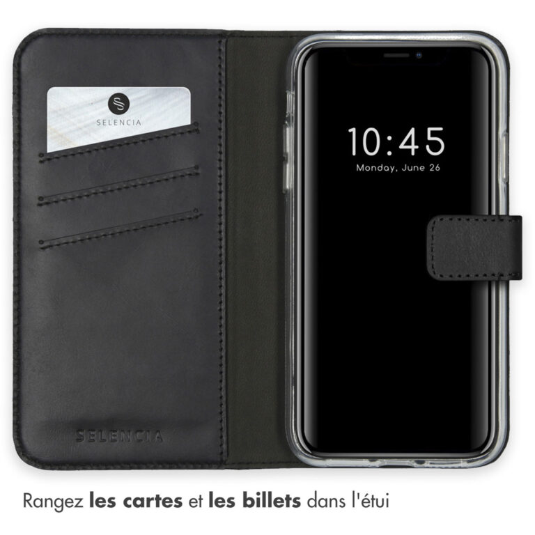 Selencia Echt Lederen Bookcase Apple iPhone Xs - Zwart - Afbeelding 6