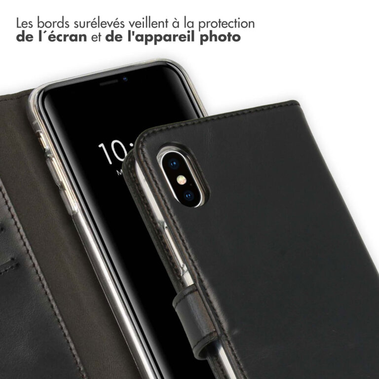 Selencia Echt Lederen Bookcase Apple iPhone Xs - Zwart - Afbeelding 5