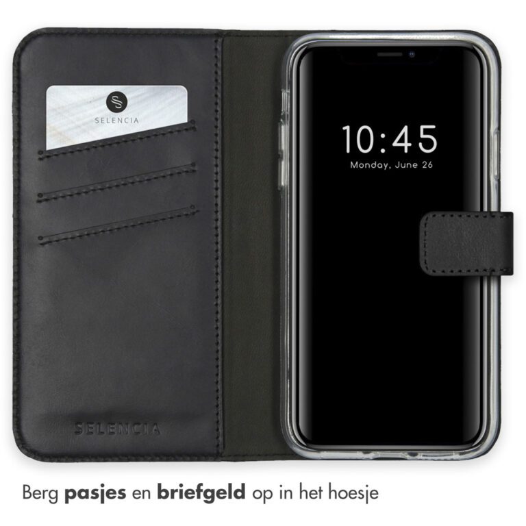 Selencia Echt Lederen Bookcase Apple iPhone Xs - Zwart - Afbeelding 3