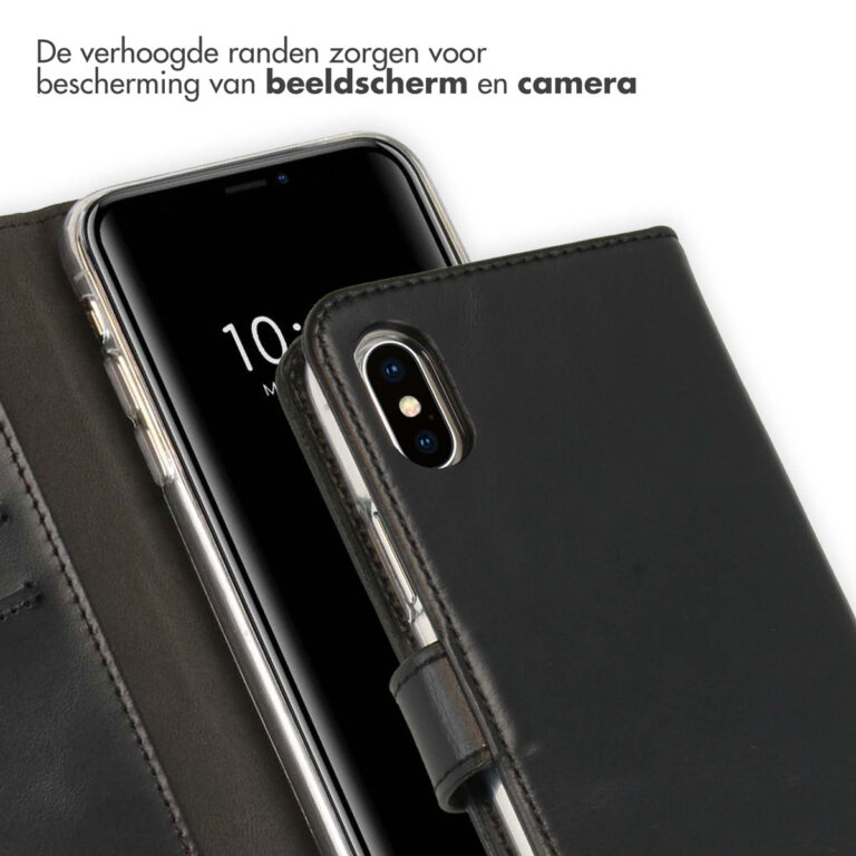 Selencia Echt Lederen Bookcase Apple iPhone Xs - Zwart - Afbeelding 2