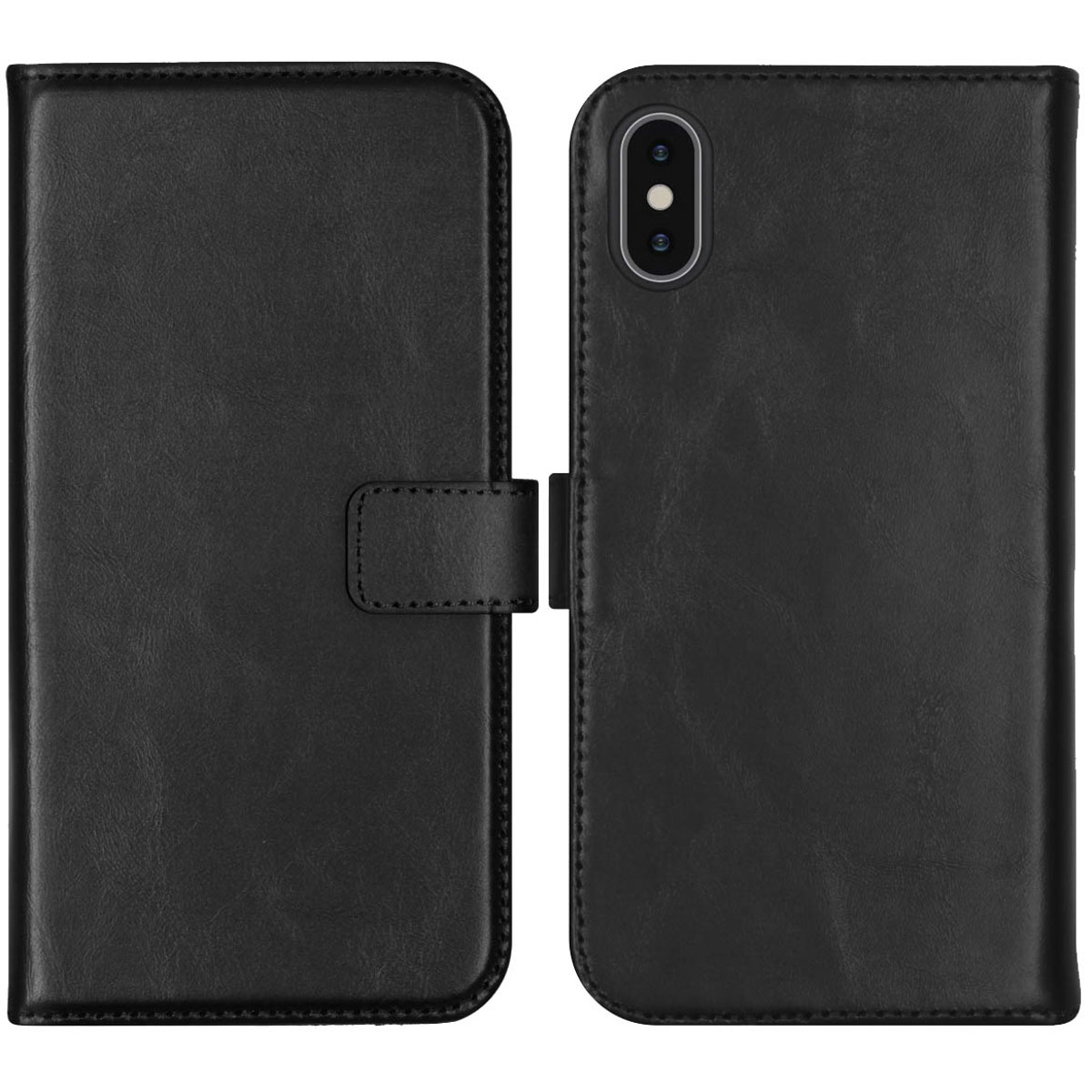 Selencia Echt Leren Bookcase Apple iPhone X / Xs - Zwart