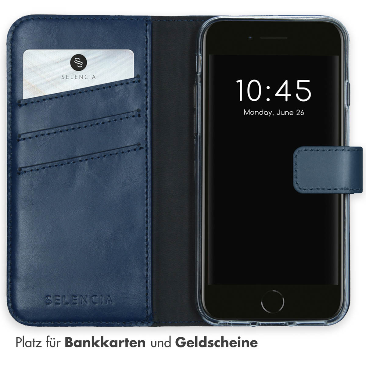 Selencia Echt Leren Bookcase Apple iPhone SE (2022 / 2020) / 8 / 7 / 6(s) - Blauw - Afbeelding 5