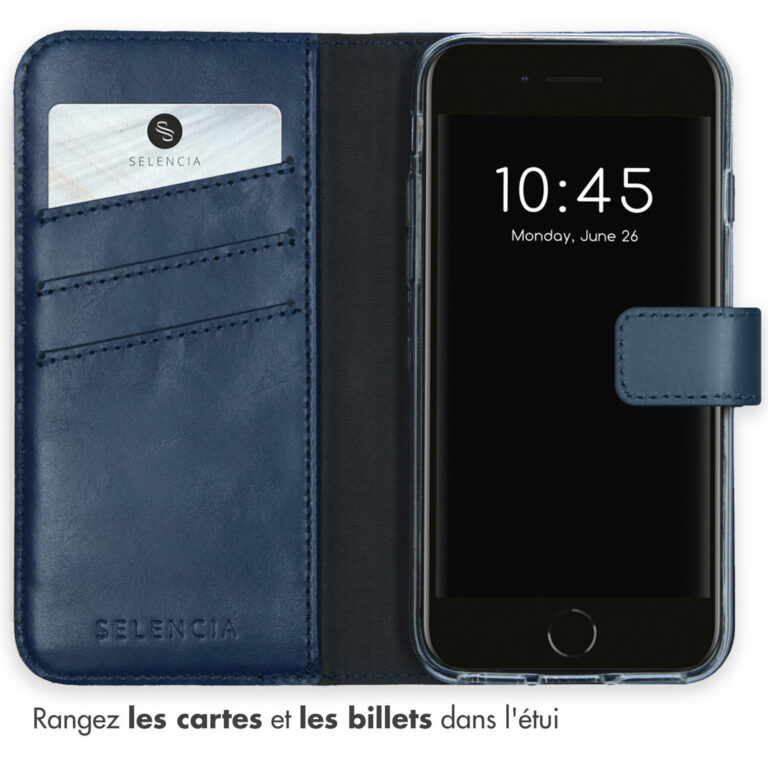 Selencia Echt Lederen Bookcase Apple iPhone SE (2022 / 2020) / 8 / 7 / 6(s) - Blauw - Afbeelding 6