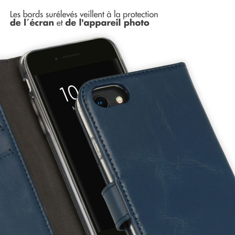 Selencia Echt Lederen Bookcase Apple iPhone SE (2022 / 2020) / 8 / 7 / 6(s) - Blauw - Afbeelding 5