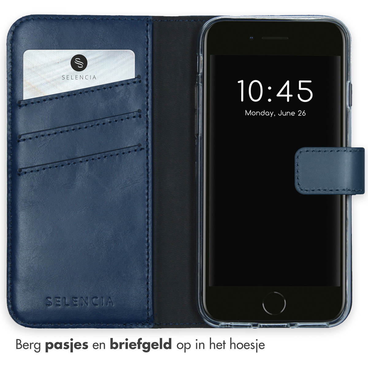 Selencia Echt Leren Bookcase Apple iPhone SE (2022 / 2020) / 8 / 7 / 6(s) - Blauw - Afbeelding 7
