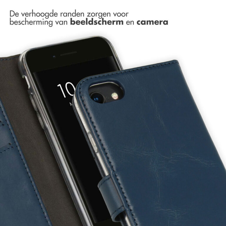 Selencia Echt Lederen Bookcase Apple iPhone SE (2022 / 2020) / 8 / 7 / 6(s) - Blauw - Afbeelding 2