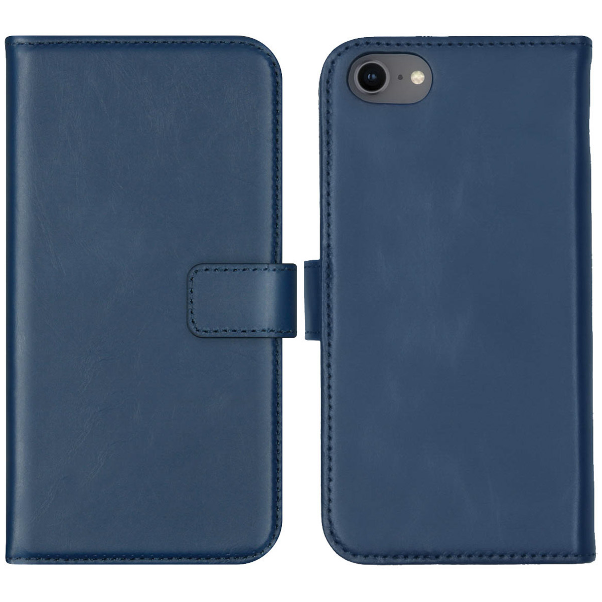 Selencia Echt Lederen Bookcase Apple iPhone SE (2022 / 2020) / 8 / 7 / 6(s) – Blauw