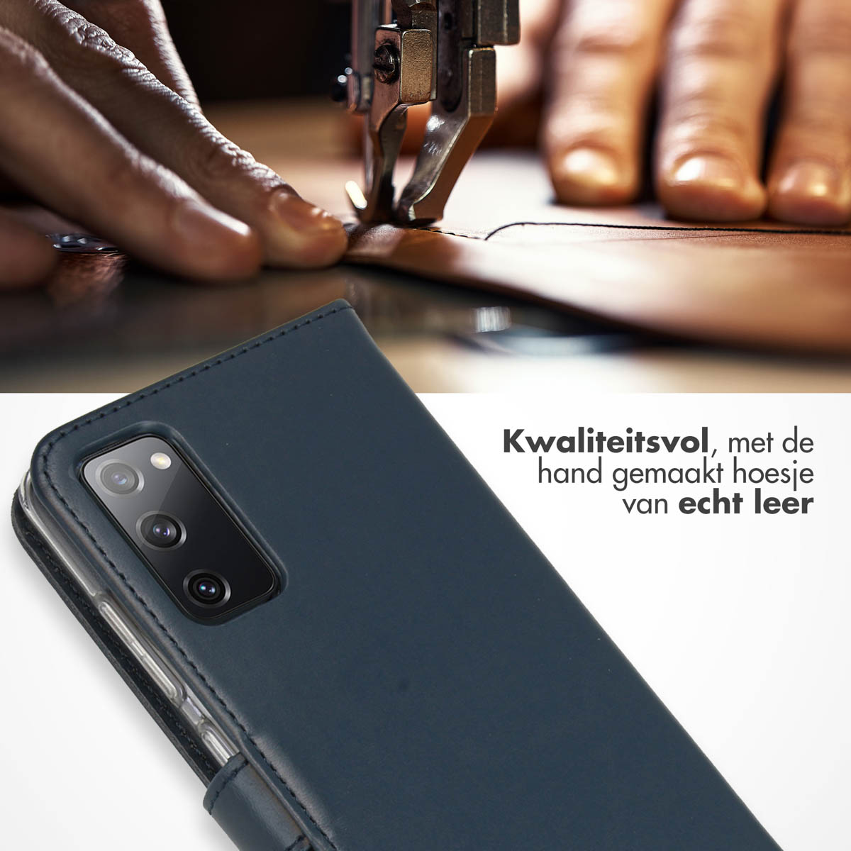 Selencia Echt Leren Bookcase Samsung Galaxy S20 FE - Blauw - Afbeelding 4