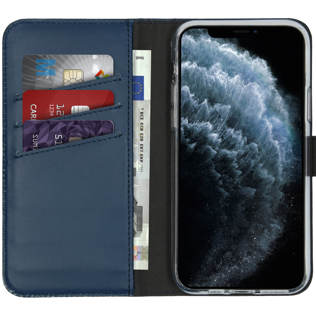 Selencia Echt Leren Bookcase Apple iPhone 11 Pro - Blauw - Afbeelding 2