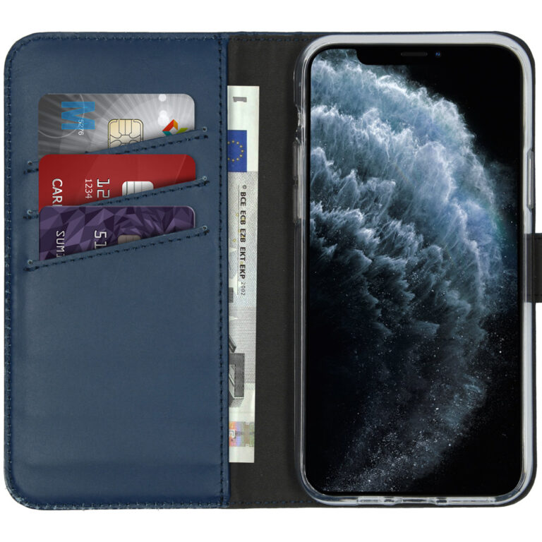 Selencia Echt Lederen Bookcase Apple iPhone 11 Pro - Blauw - Afbeelding 2