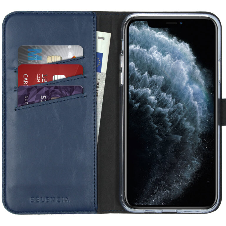 Selencia Echt Lederen Bookcase Apple iPhone 11 Pro Max - Blauw - Afbeelding 2