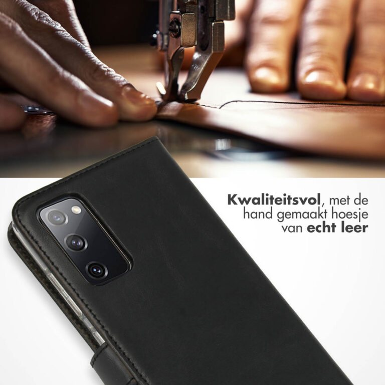 Selencia Echt Lederen Bookcase Samsung Galaxy S20 FE - Zwart - Afbeelding 4