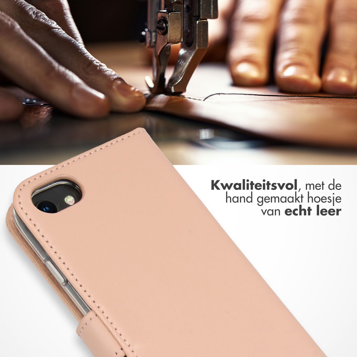 Selencia Echt Leren Bookcase Apple iPhone SE (2022 / 2020) / 8 / 7 / 6(s) - Dusty Pink - Afbeelding 4