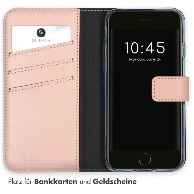 Selencia Echt Lederen Bookcase Apple iPhone SE (2022 / 2020) / 8 / 7 / 6(s) - Roze - Afbeelding 9