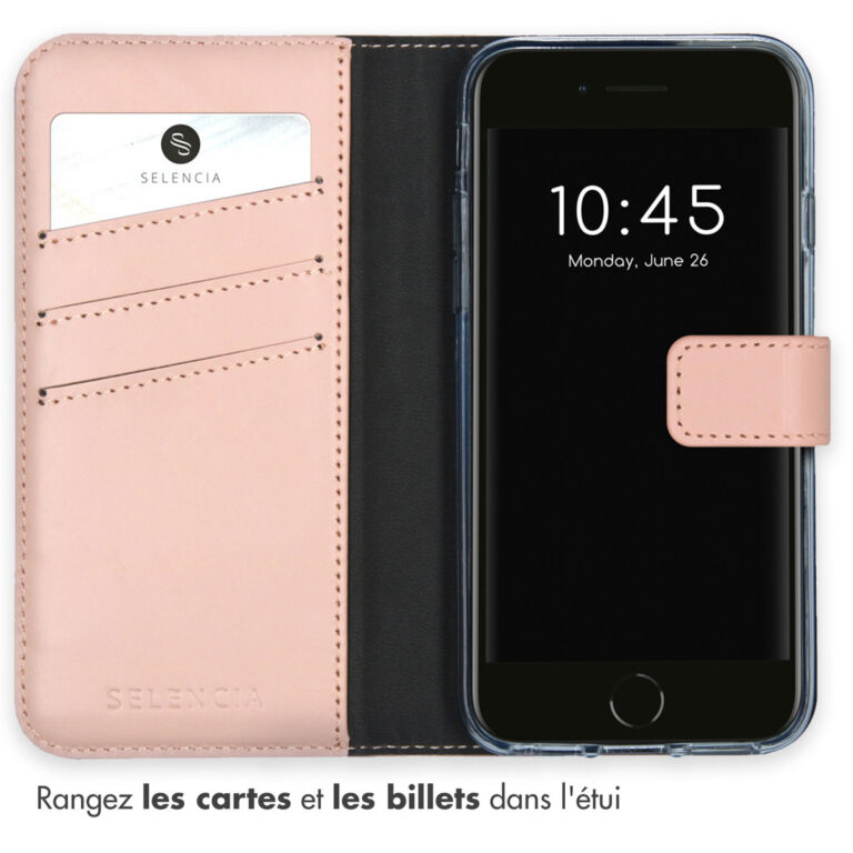 Selencia Echt Lederen Bookcase Apple iPhone SE (2022 / 2020) / 8 / 7 / 6(s) - Roze - Afbeelding 6