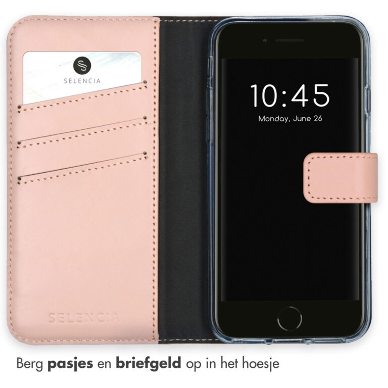 Selencia Echt Lederen Bookcase Apple iPhone SE (2022 / 2020) / 8 / 7 / 6(s) - Roze - Afbeelding 3