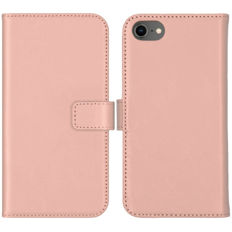 Selencia Echt Lederen Bookcase Apple iPhone SE (2022 / 2020) / 8 / 7 / 6(s) - Roze