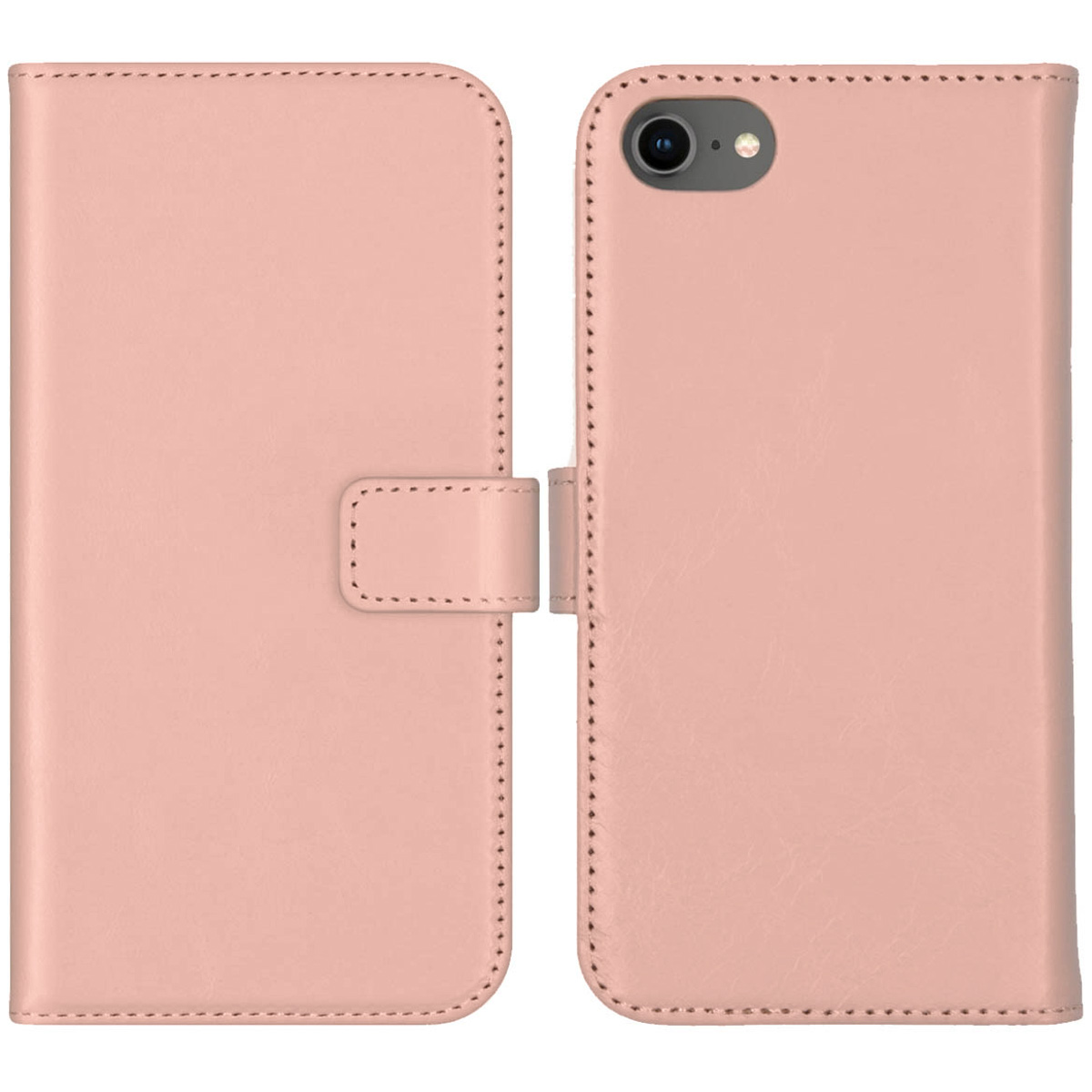 Selencia Echt Lederen Bookcase Apple iPhone SE (2022 / 2020) / 8 / 7 / 6(s) – Roze