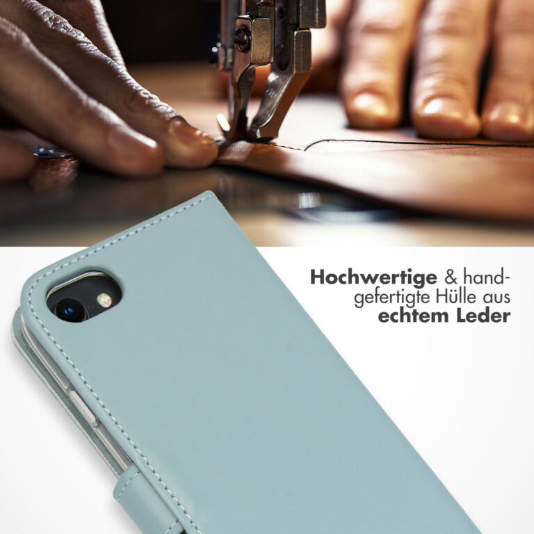 Selencia Echt Lederen Bookcase Apple iPhone SE (2022 / 2020) / 8 / 7 / 6(s) - Lichtblauw - Afbeelding 10