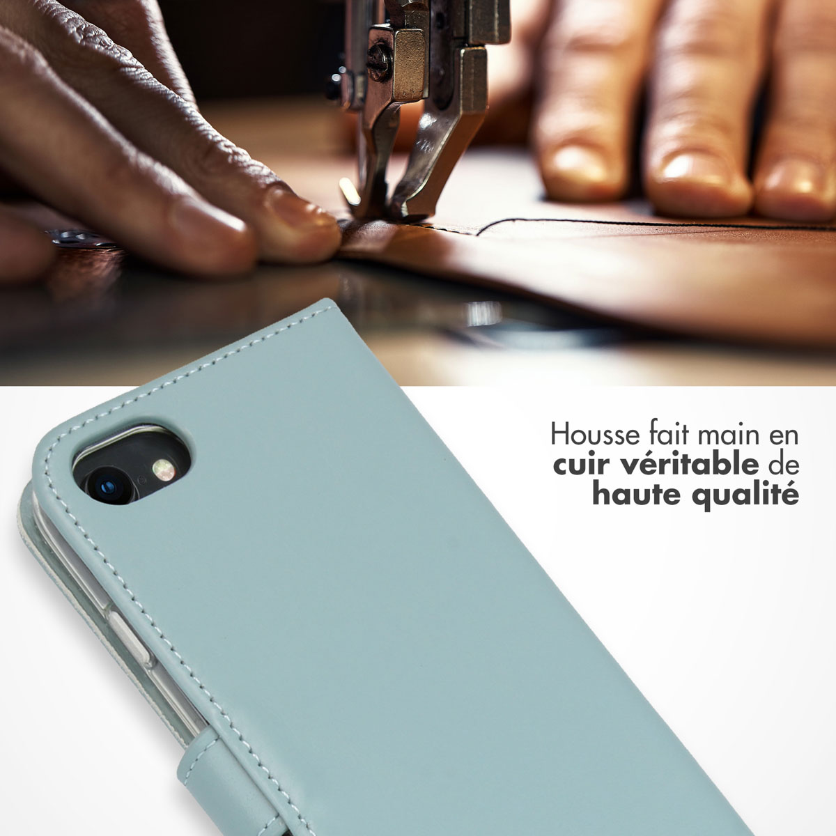 Selencia Echt Leren Bookcase Apple iPhone SE (2022 / 2020) / 8 / 7 / 6(s) - Air Blue - Afbeelding 3