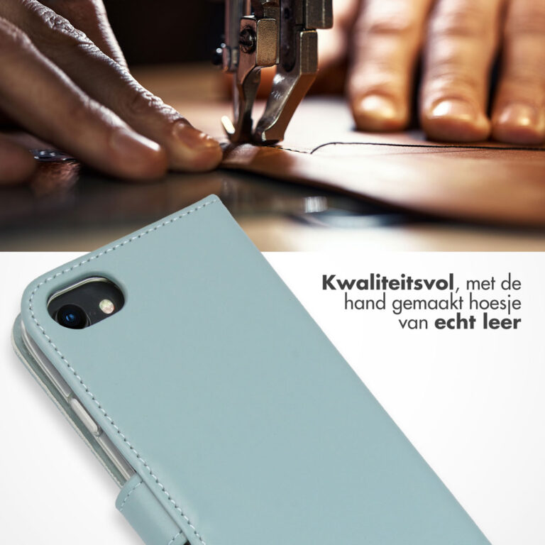 Selencia Echt Lederen Bookcase Apple iPhone SE (2022 / 2020) / 8 / 7 / 6(s) - Lichtblauw - Afbeelding 4