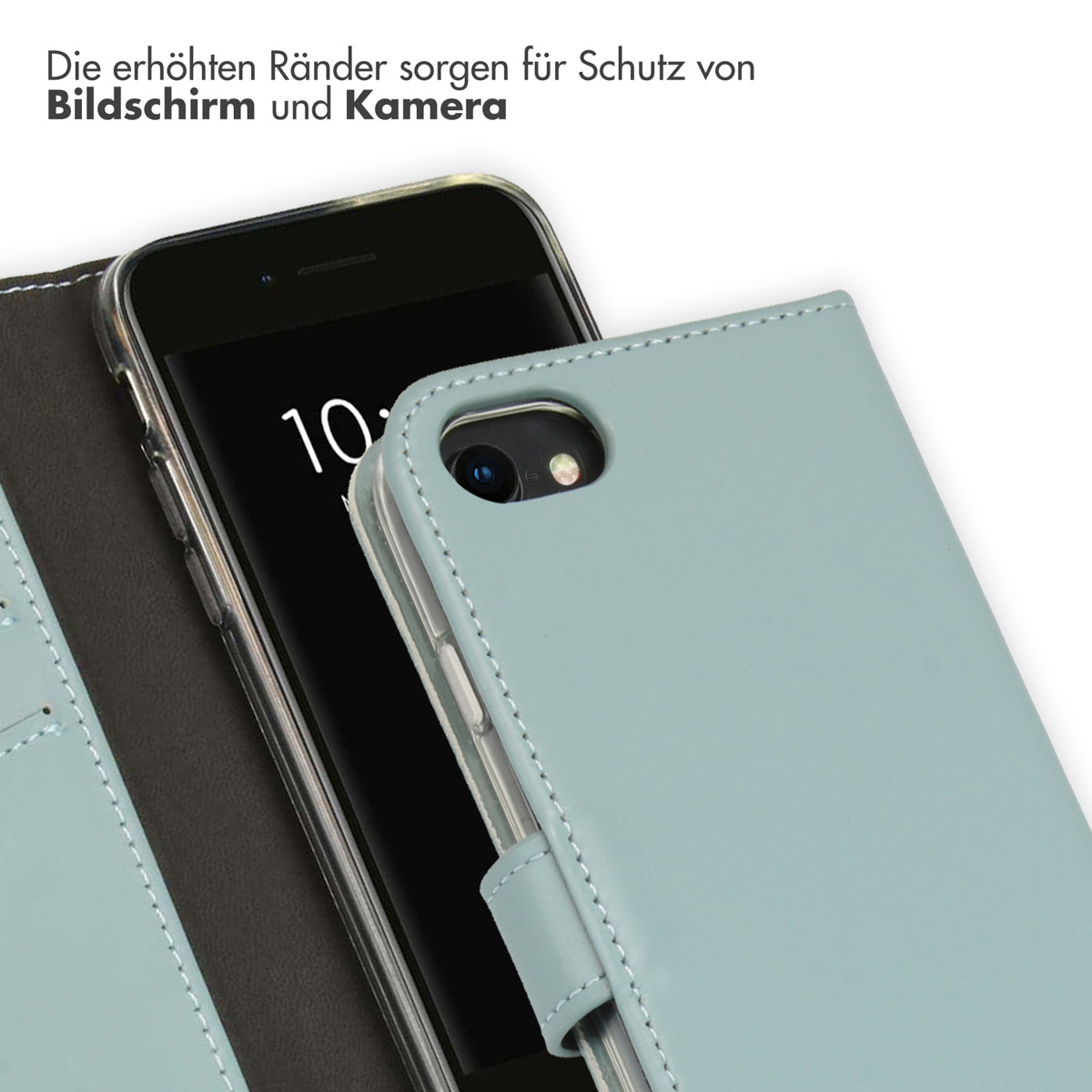 Selencia Echt Leren Bookcase Apple iPhone SE (2022 / 2020) / 8 / 7 / 6(s) - Air Blue - Afbeelding 9