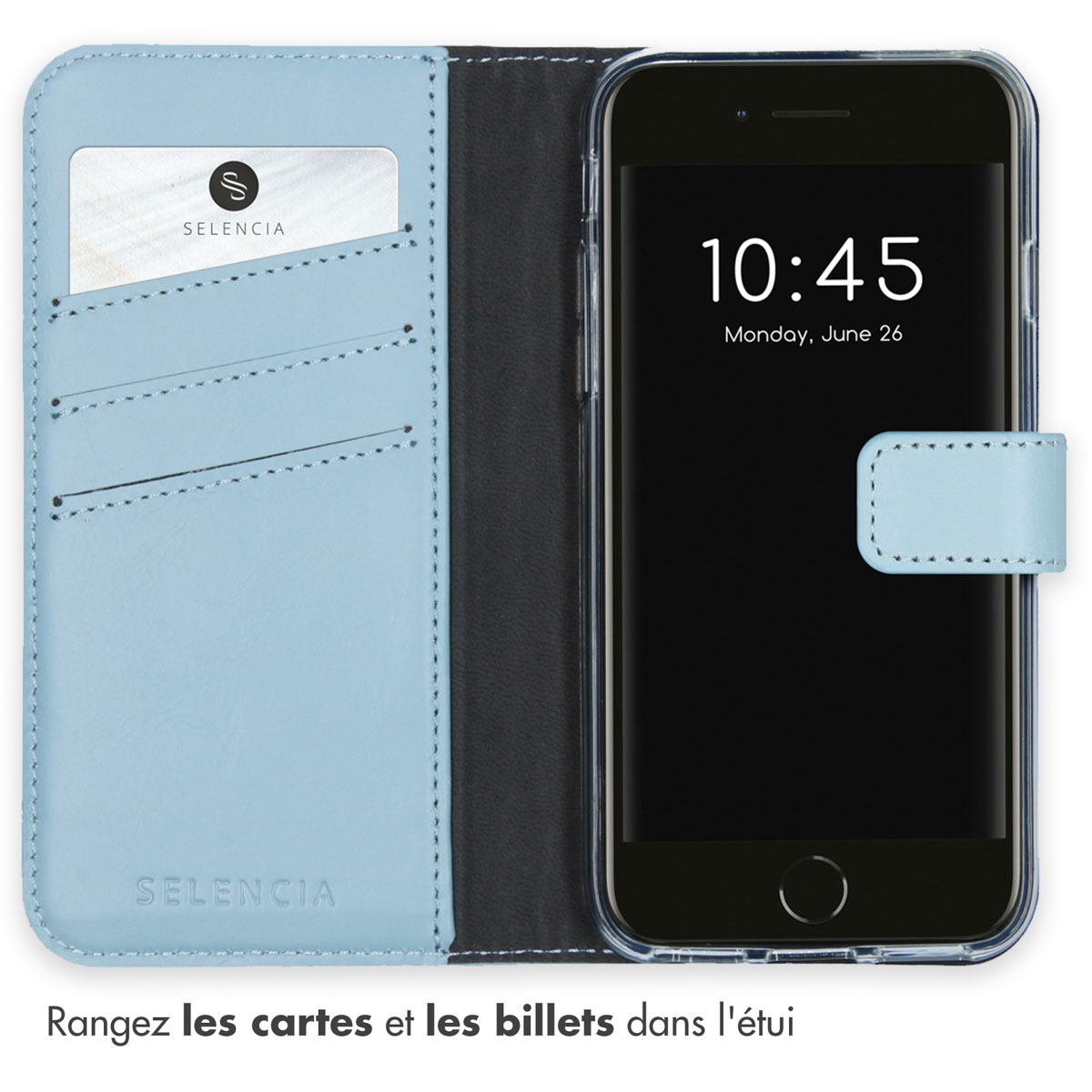 Selencia Echt Leren Bookcase Apple iPhone SE (2022 / 2020) / 8 / 7 / 6(s) - Air Blue - Afbeelding 6