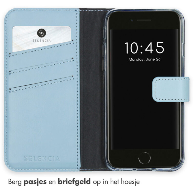 Selencia Echt Lederen Bookcase Apple iPhone SE (2022 / 2020) / 8 / 7 / 6(s) - Lichtblauw - Afbeelding 3