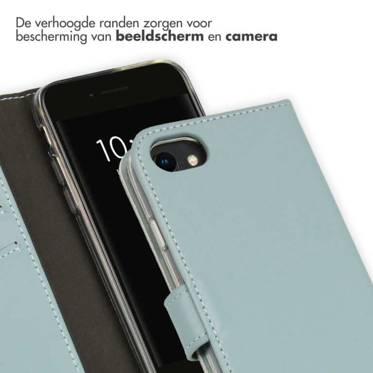 Selencia Echt Lederen Bookcase Apple iPhone SE (2022 / 2020) / 8 / 7 / 6(s) - Lichtblauw - Afbeelding 2