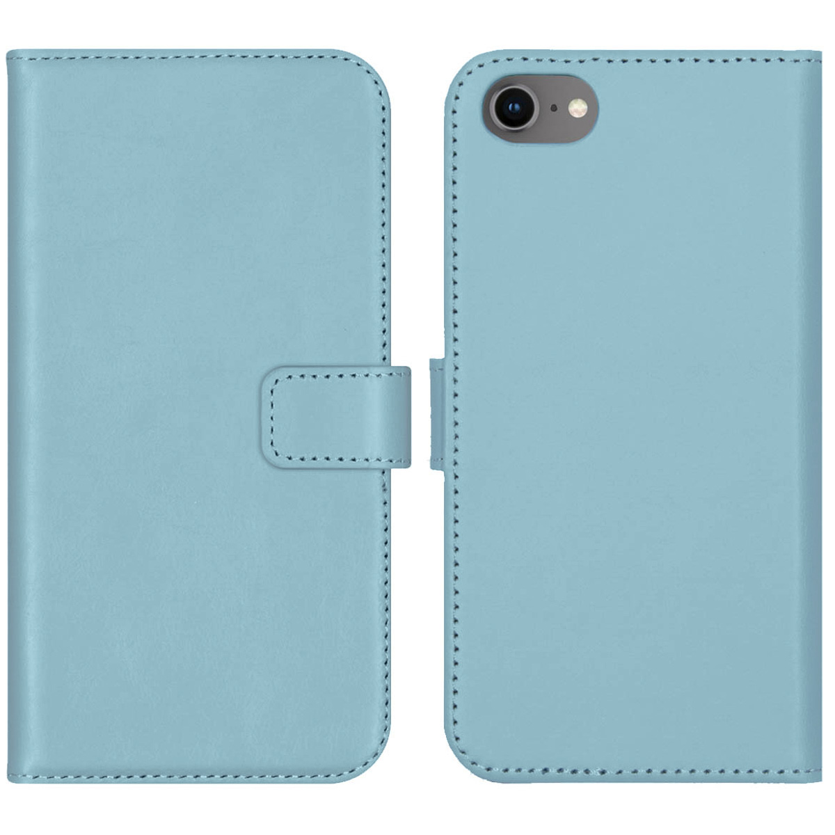 Selencia Echt Lederen Bookcase Apple iPhone SE (2022 / 2020) / 8 / 7 / 6(s) – Lichtblauw